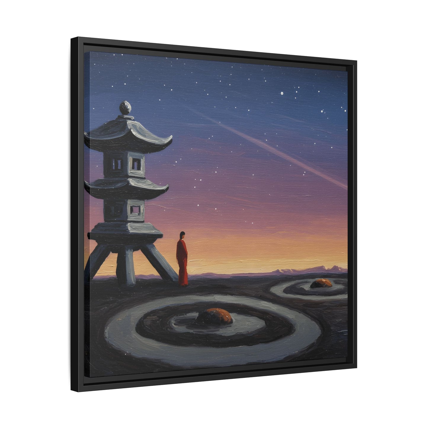GG#2 - "Orbit of the Silent Monk" | Zen Landscape Framed Canvas Art, Tranquil Home Decor, Asian Art Wall Hanging, Meditation Room or Gift