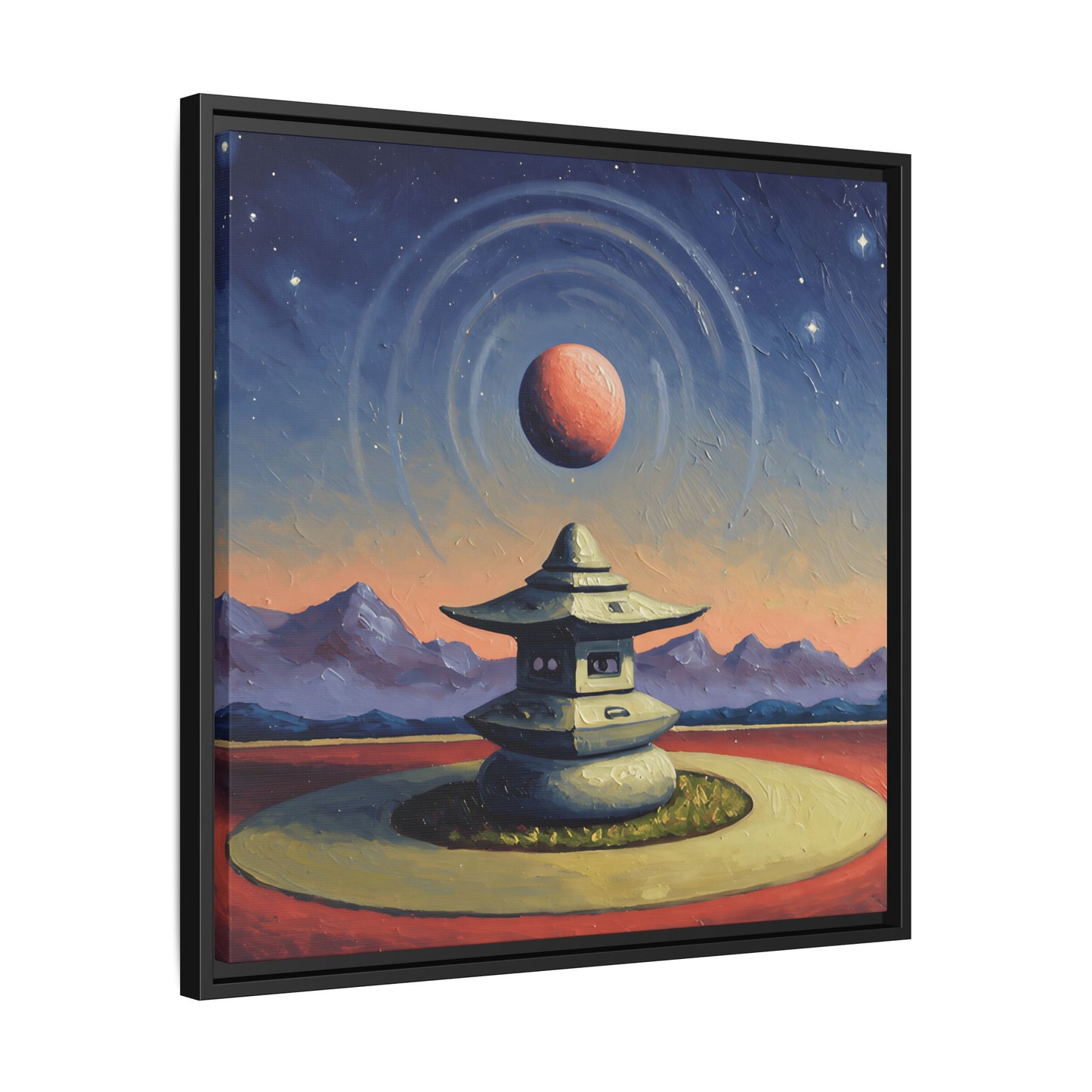 GG#1 - "Temple of the Red Moon" | Zen Landscape Wall Art, Tranquil Home Decor, Meditation Room Art Framed Canvas