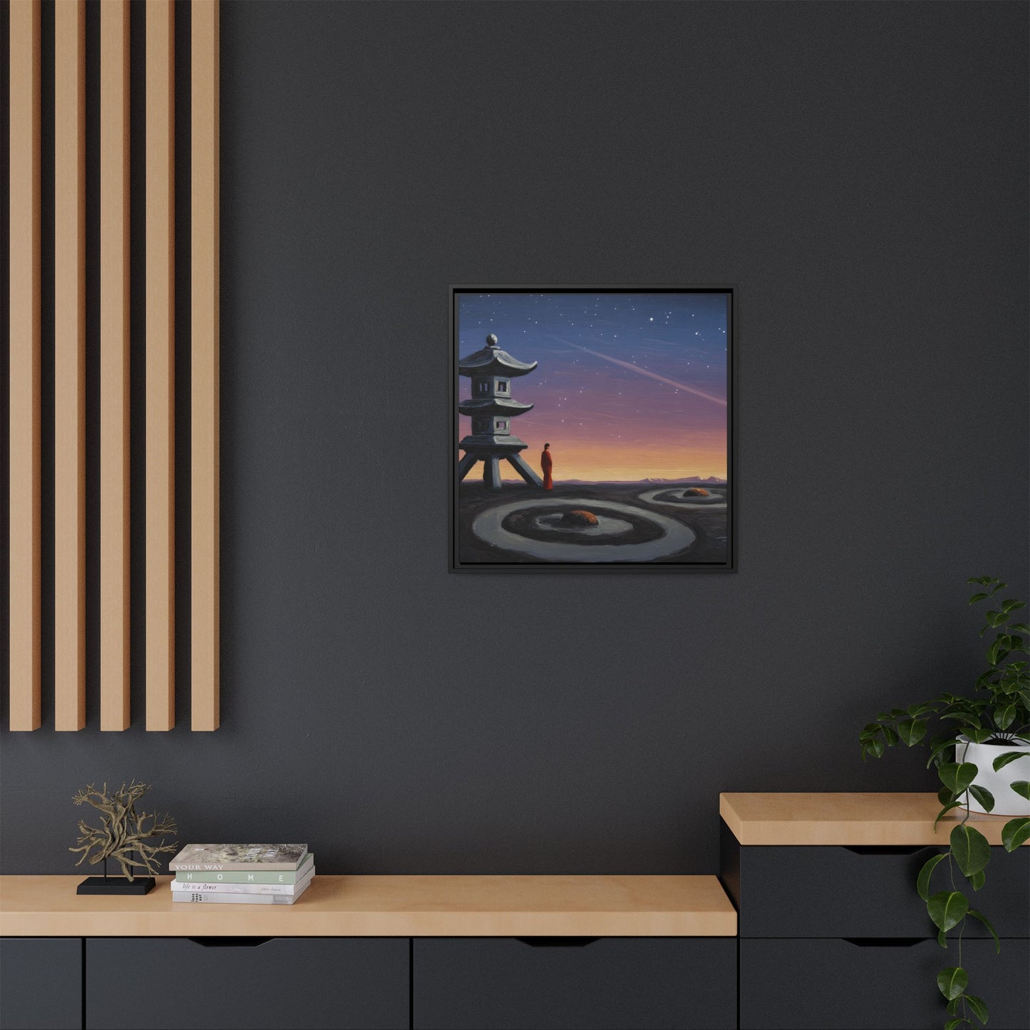 GG#2 - "Orbit of the Silent Monk" | Zen Landscape Framed Canvas Art, Tranquil Home Decor, Asian Art Wall Hanging, Meditation Room or Gift
