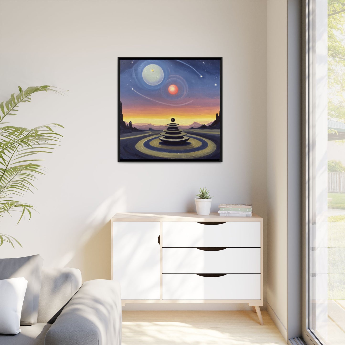 GG#3 - "Orbital Koan" | Zen Landscape, Framed Canvas Art Print, Cosmic Wall Decor, Space-Themed Home Gallery, Celestial Decor for Living Room, Unique Gift Idea