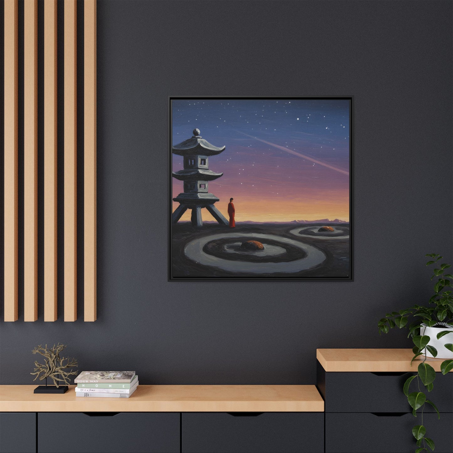 GG#2 - "Orbit of the Silent Monk" | Zen Landscape Framed Canvas Art, Tranquil Home Decor, Asian Art Wall Hanging, Meditation Room or Gift