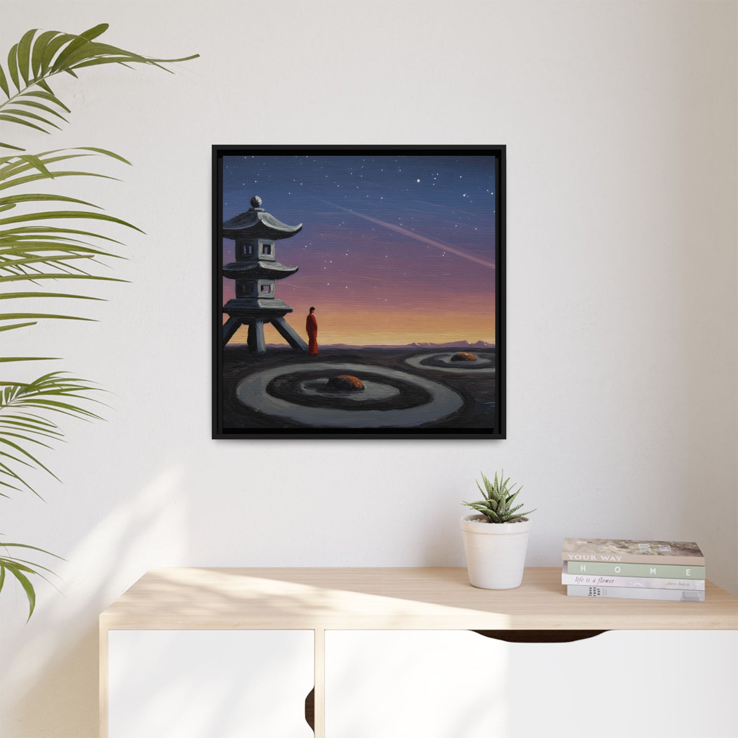 GG#2 - "Orbit of the Silent Monk" | Zen Landscape Framed Canvas Art, Tranquil Home Decor, Asian Art Wall Hanging, Meditation Room or Gift