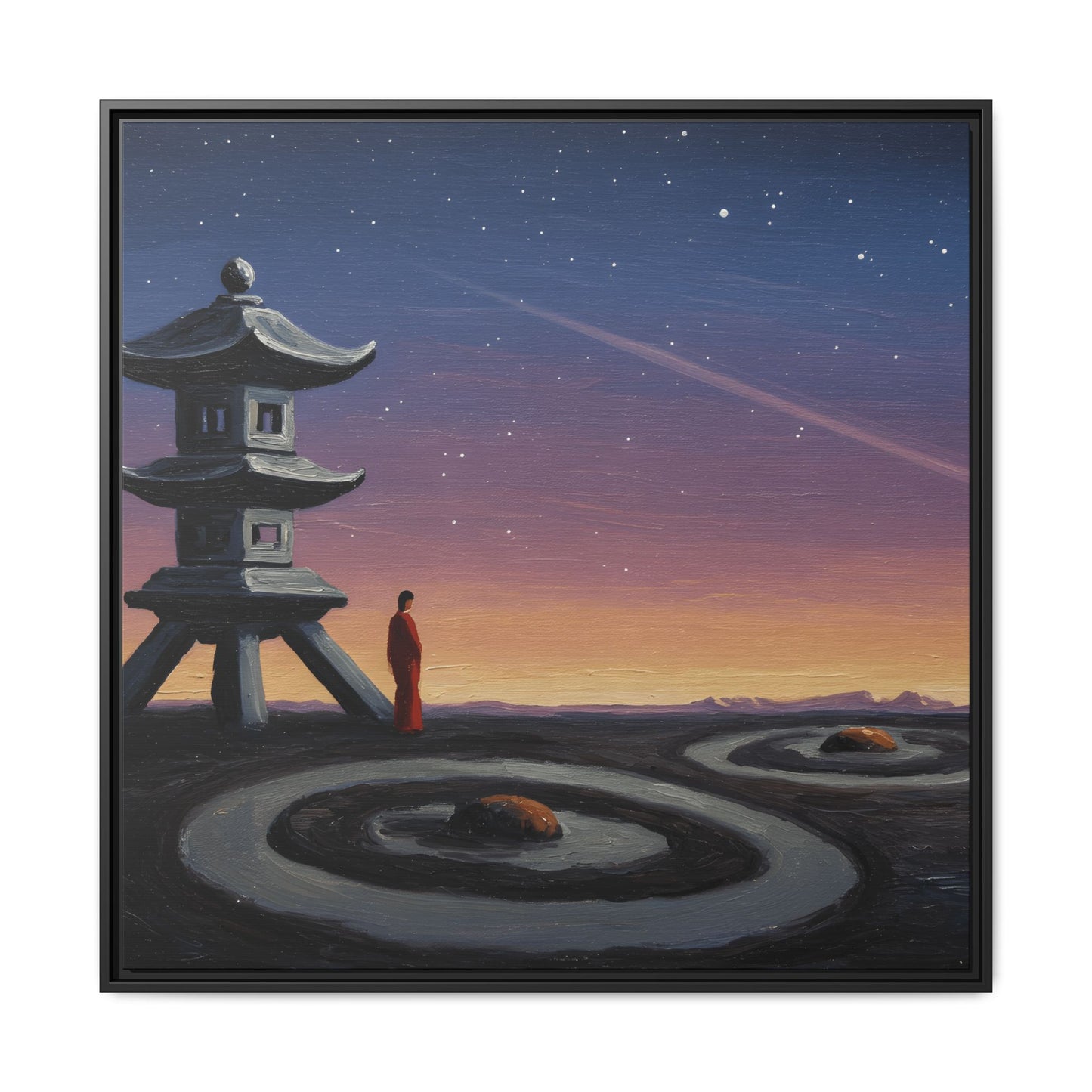 GG#2 - "Orbit of the Silent Monk" | Zen Landscape Framed Canvas Art, Tranquil Home Decor, Asian Art Wall Hanging, Meditation Room or Gift