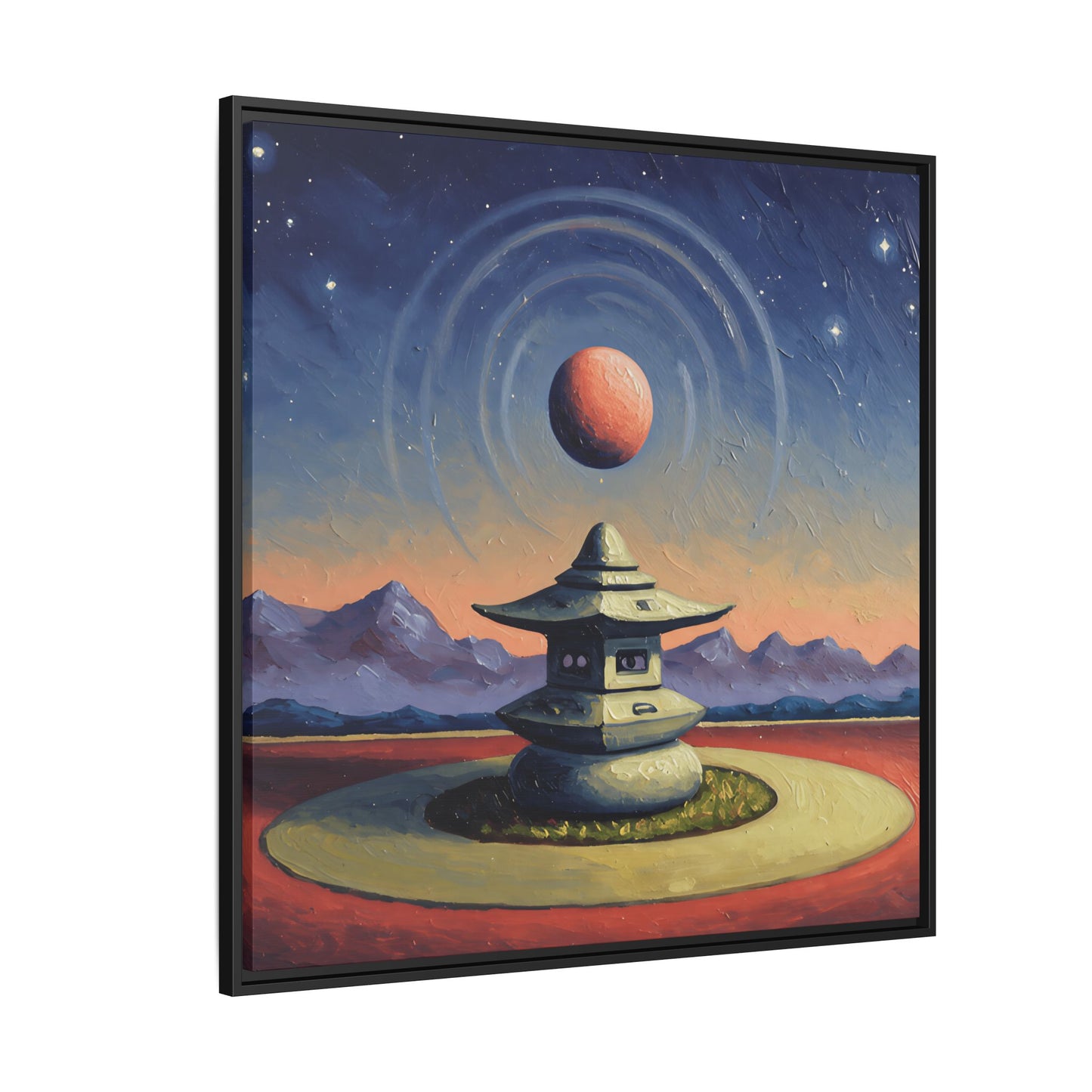 GG#1 - "Temple of the Red Moon" | Zen Landscape Wall Art, Tranquil Home Decor, Meditation Room Art Framed Canvas