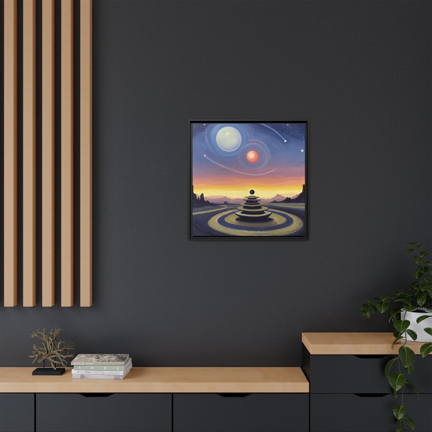 GG#3 - "Orbital Koan" | Zen Landscape, Framed Canvas Art Print, Cosmic Wall Decor, Space-Themed Home Gallery, Celestial Decor for Living Room, Unique Gift Idea