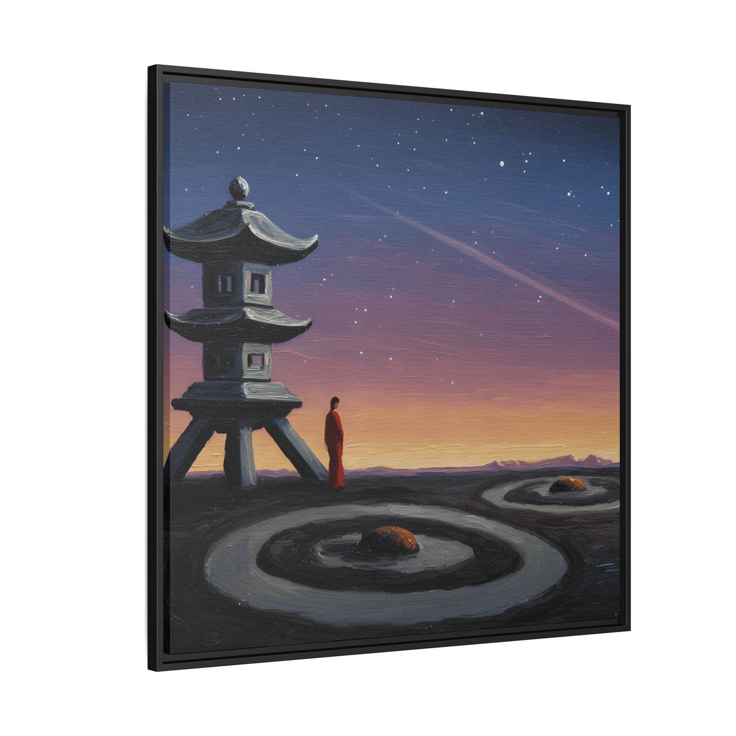 GG#2 - "Orbit of the Silent Monk" | Zen Landscape Framed Canvas Art, Tranquil Home Decor, Asian Art Wall Hanging, Meditation Room or Gift