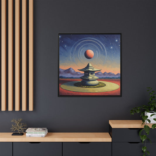GG#1 - "Temple of the Red Moon" | Zen Landscape Wall Art, Tranquil Home Decor, Meditation Room Art Framed Canvas