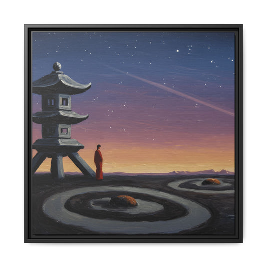 GG#2 - "Orbit of the Silent Monk" | Zen Landscape Framed Canvas Art, Tranquil Home Decor, Asian Art Wall Hanging, Meditation Room or Gift